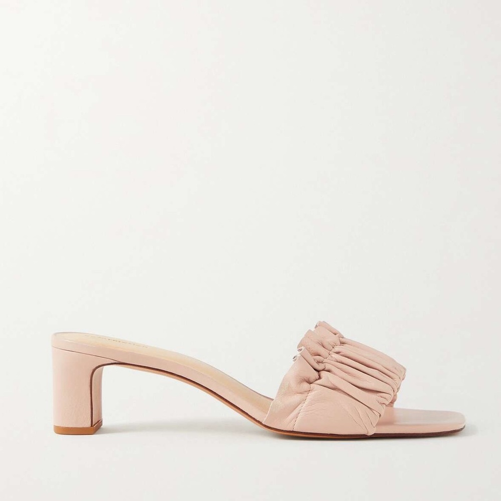 Reformation Shereen Ruched Leather Block Heel Mules Slide Serenade Pink NWOT 9.5 - Picture 3 of 10